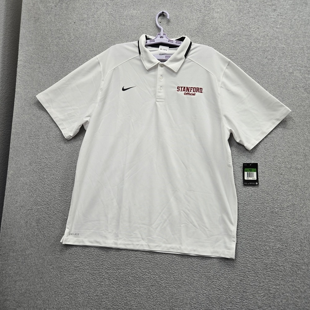 Stanford Cardinal Men Polo XL White Embroidered Nike Spellout Dri-Fit NWT